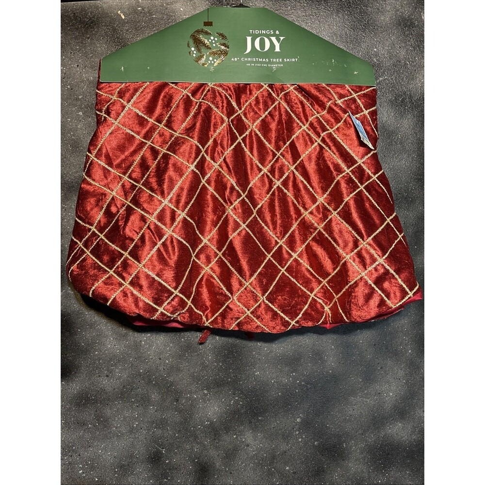NWT Tidings & Joy Christmas Tree Skirt Red Gold 48” Soft Velour Holiday